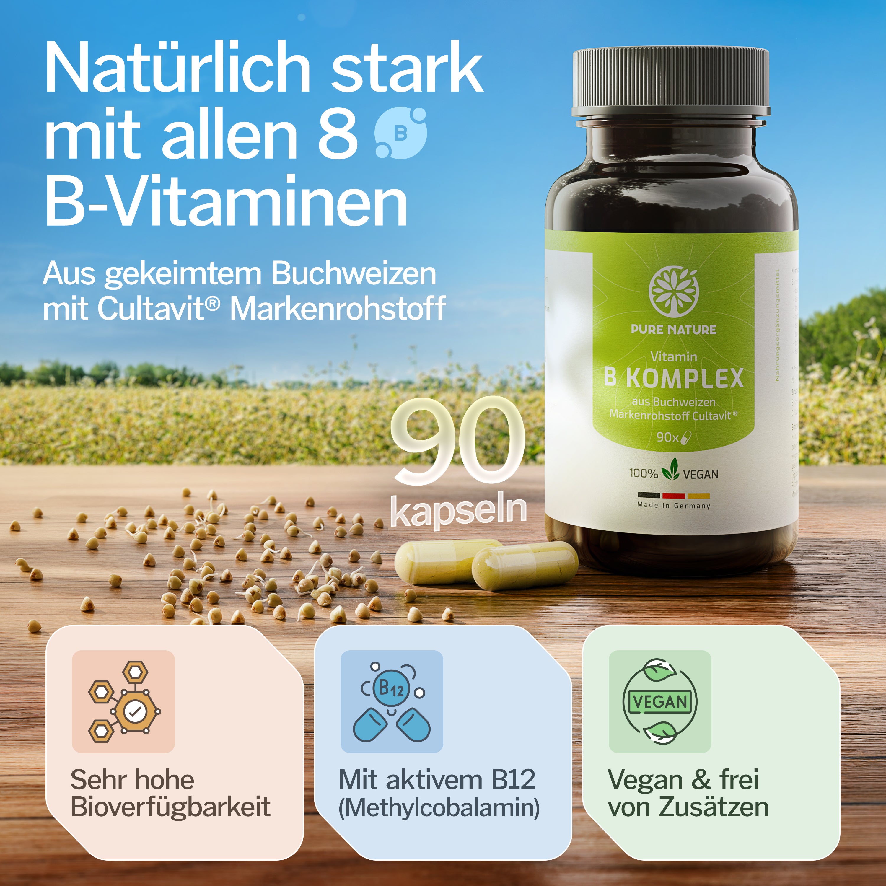 Vitamin B-Komplex aus gekeimtem Buchweizen - 90 Kapseln