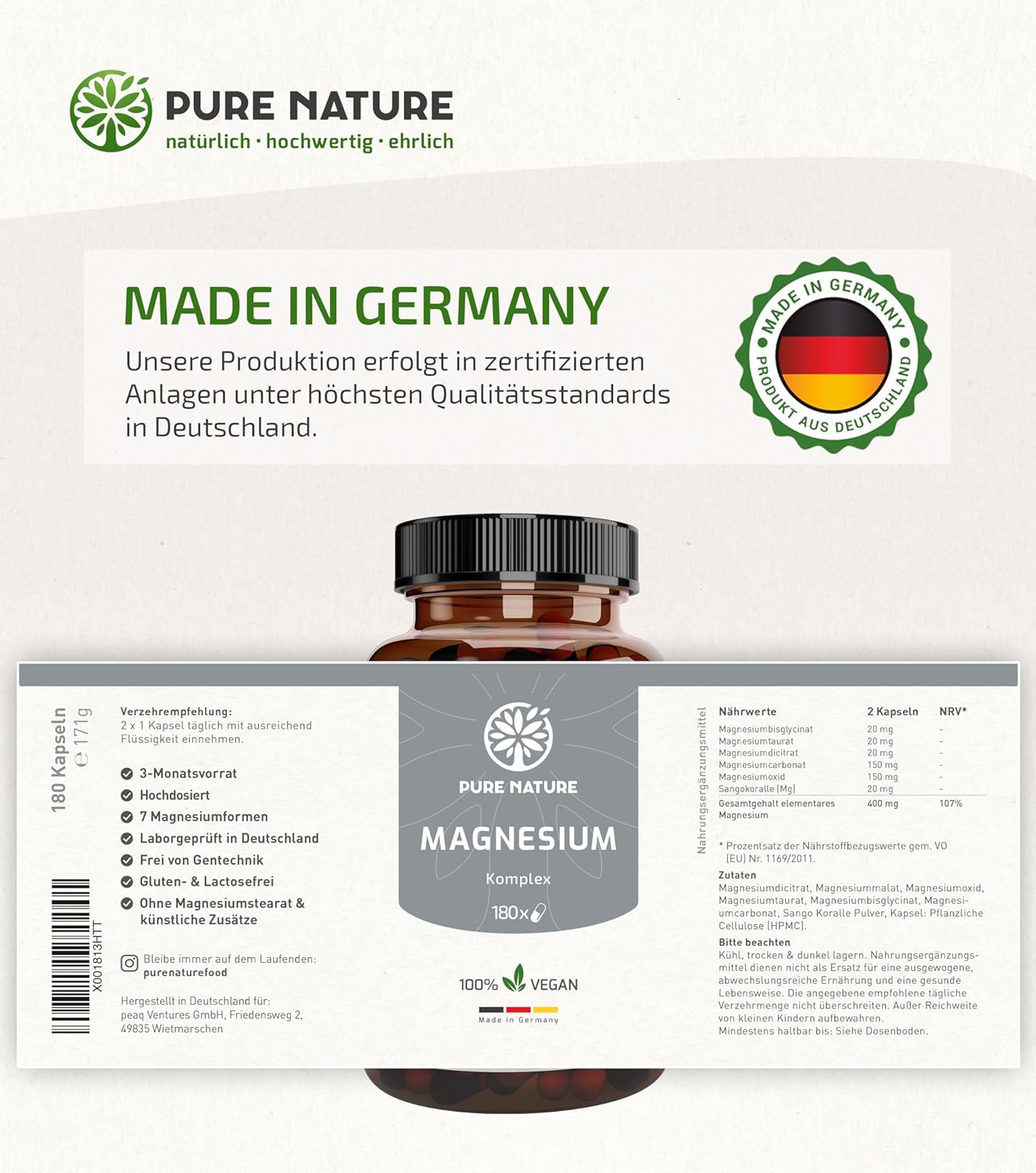 Magnesium 7in1 hochdosierter Komplex - 180 Kapseln