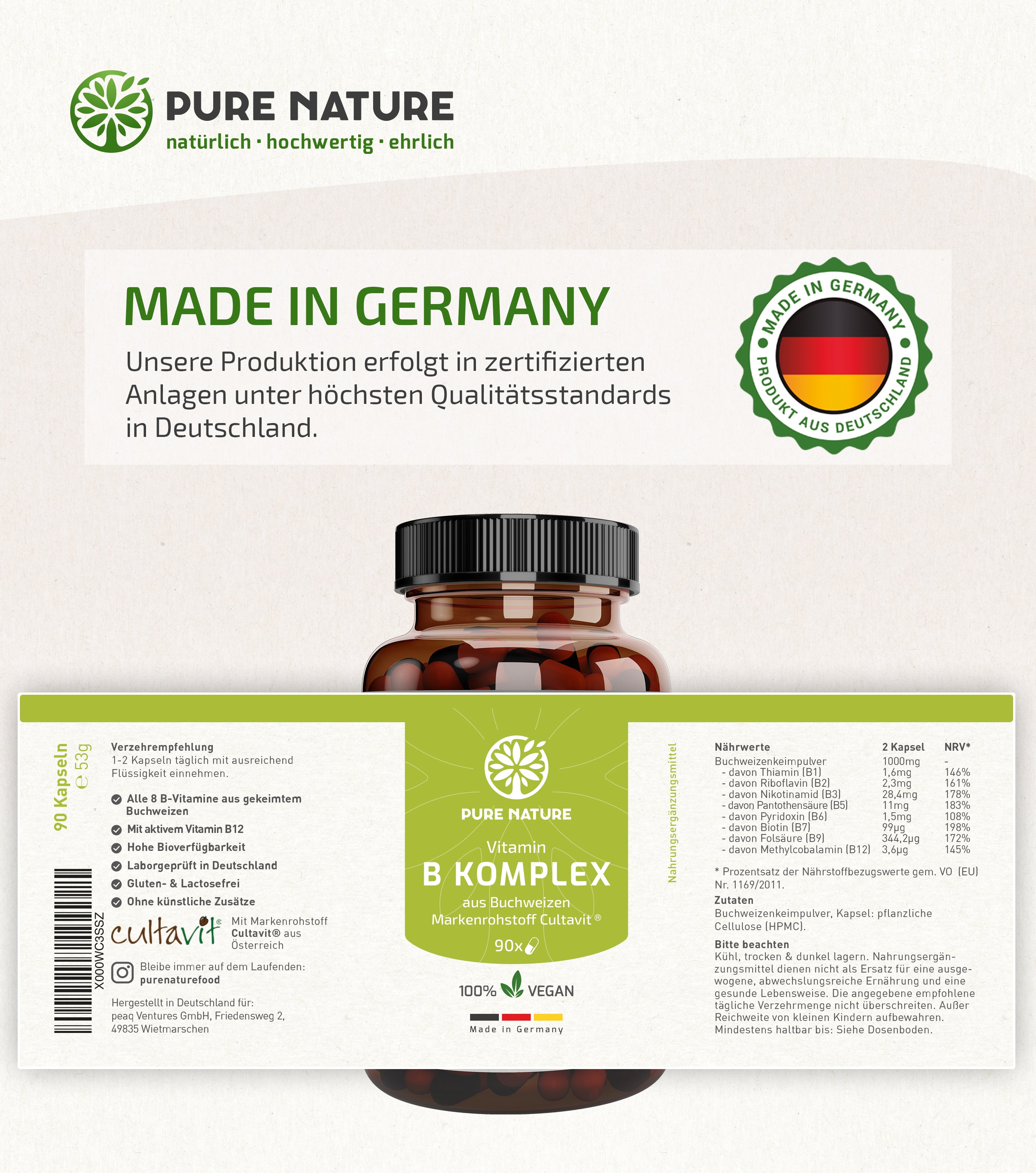 Vitamin B-Komplex aus gekeimtem Buchweizen - 90 Kapseln