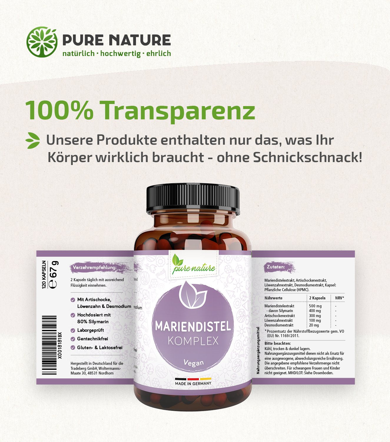 Mariendistel Komplex mit Artischocke, Löwenzahn & Desmodium - 120 Kapseln