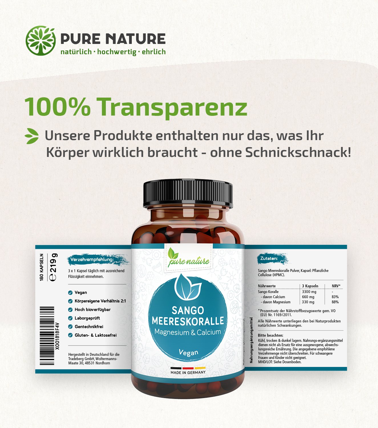 Sango Meereskoralle - Magnesium & Calcium - 180 Kapseln