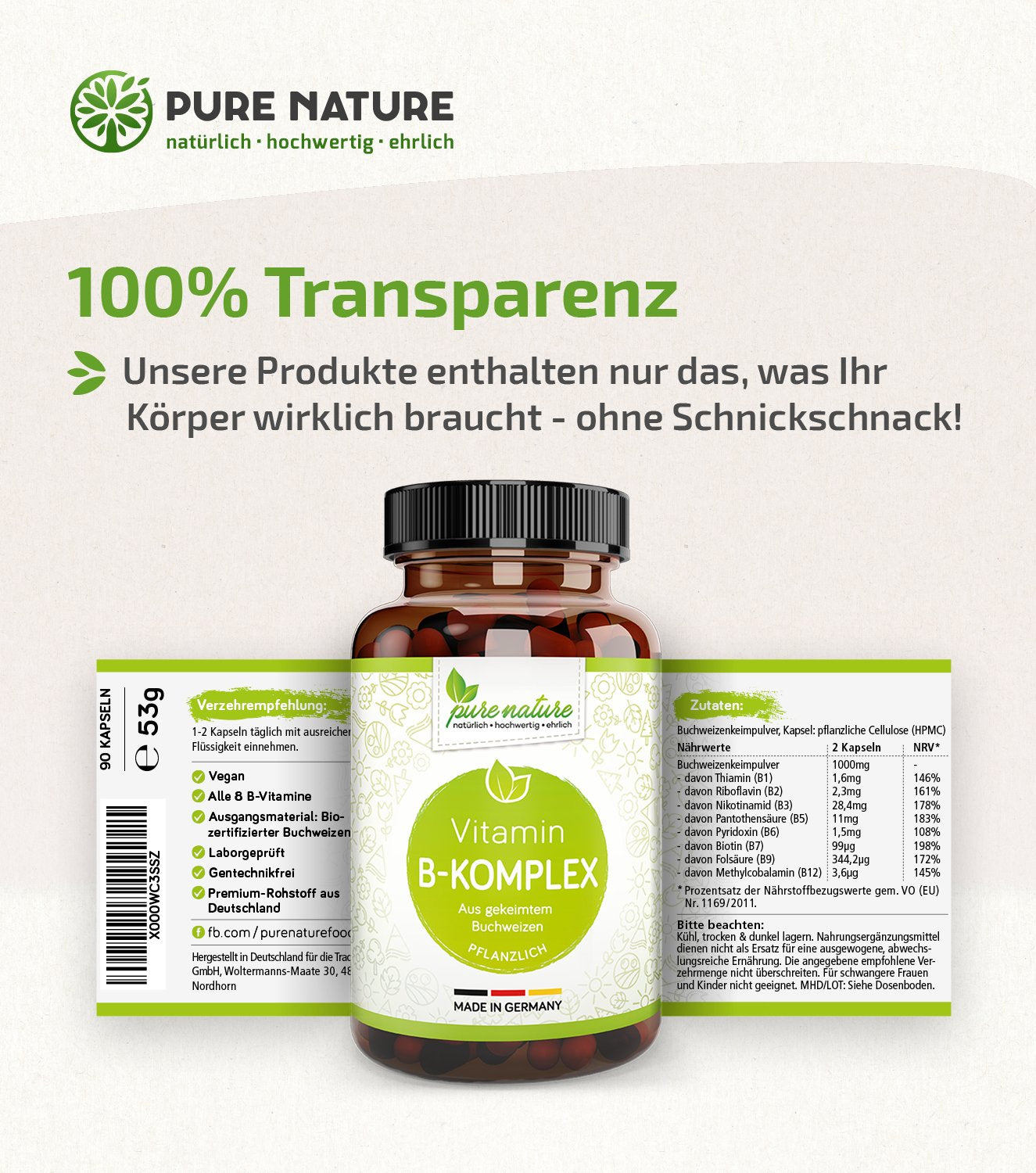 Vitamin B-Komplex aus gekeimtem Buchweizen - 90 Kapseln