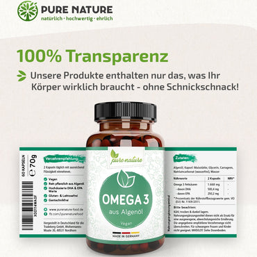 Omega 3 DHA & EPA aus reinem Algenöl - 60 Kapseln