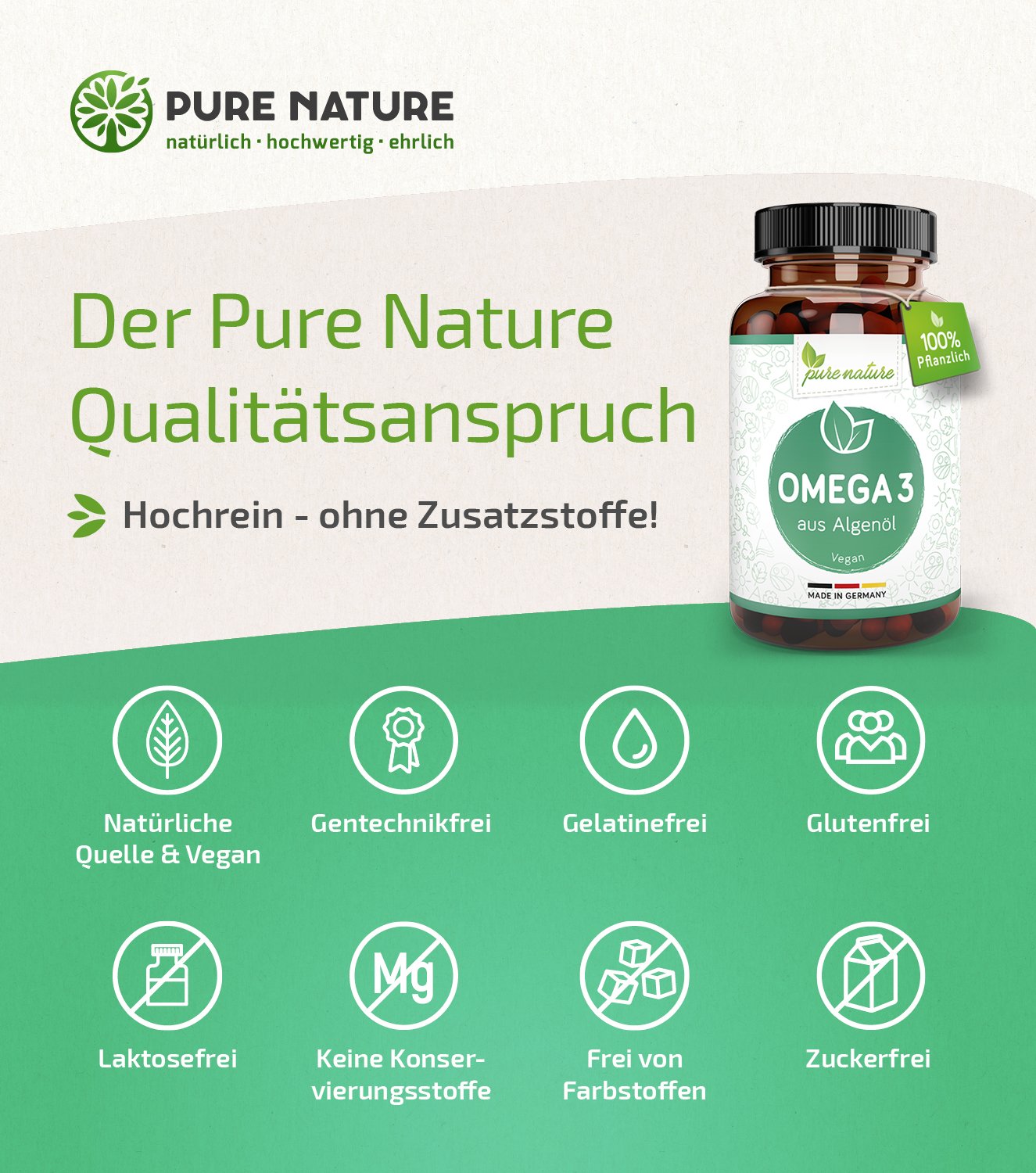 Omega 3 DHA & EPA aus reinem Algenöl - 60 Kapseln