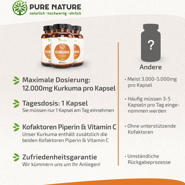 Kurkuma Komplex mit Piperin & Vitamin C - 90 Kapseln